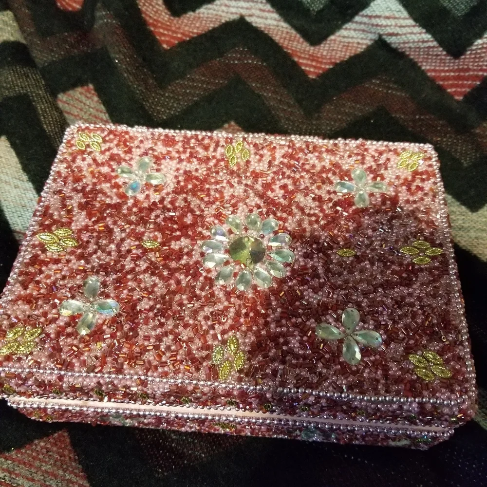 Decorative Pink Beaded Jewelry Box